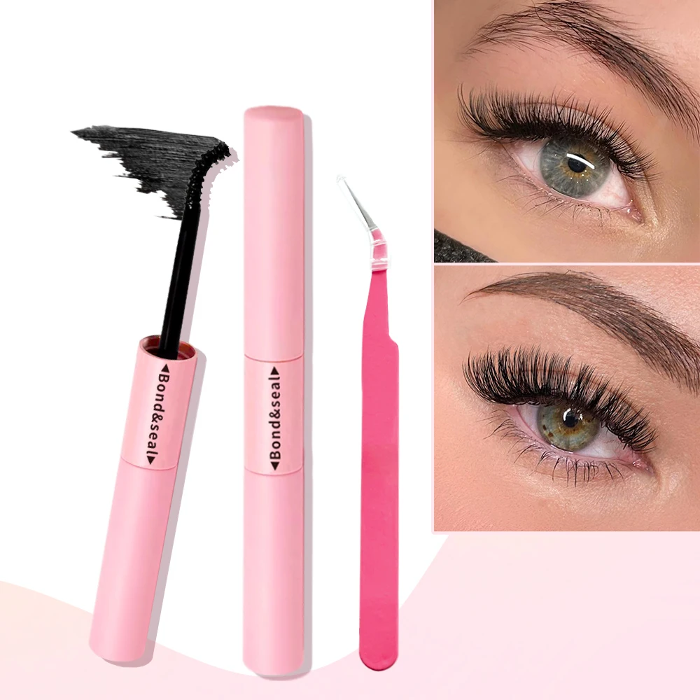 Wasserdichtes Wimpernverlängerungsset mit Pinsel und Pinzette, schwarzer, schnell trocknender Kleber, 72-Stunden-Halt, komfortables Applikatorwerkzeug