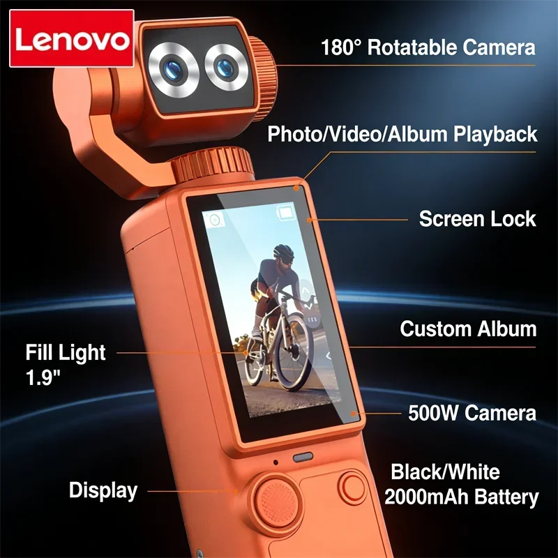 Lenovo 8K 4K HD WiFi Sports Wearable Camera 2026 Travel Bicycle Driver Recorder Mini Sports Cam For Motorcycle Vlog 2026