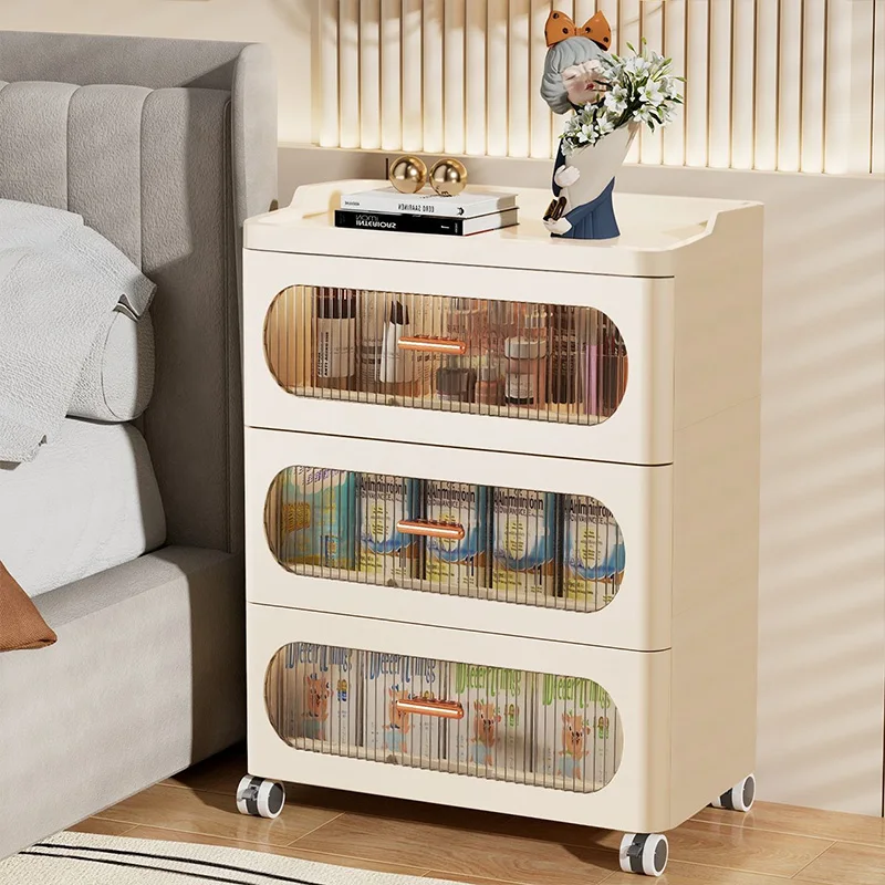 

Creamy Style Large Capacity Snack Cabinet Kitchen Storage Organizer No-Install Foldable Wardrobe for Living Room