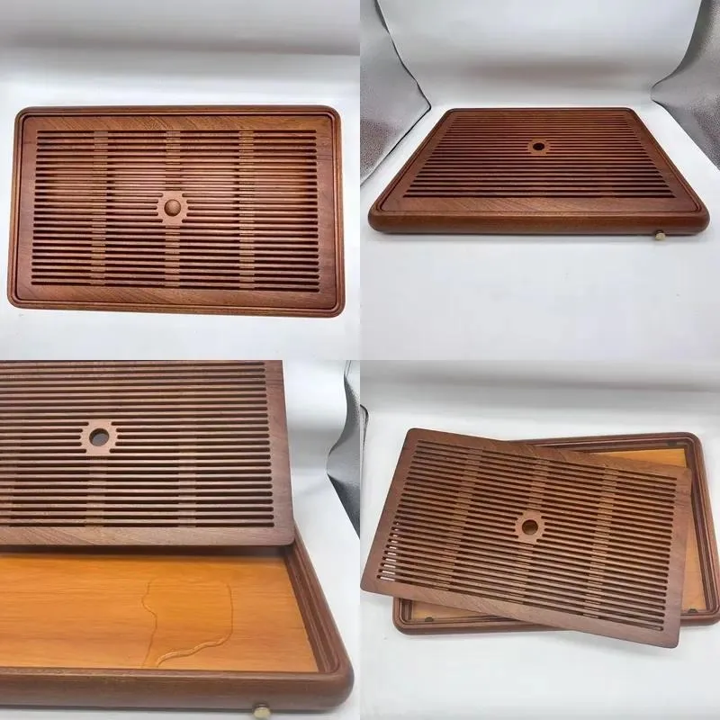 Large bamboo kitchen tea tray with drain holes, leak-proof, environmentally friendly, for kung fu tea sets