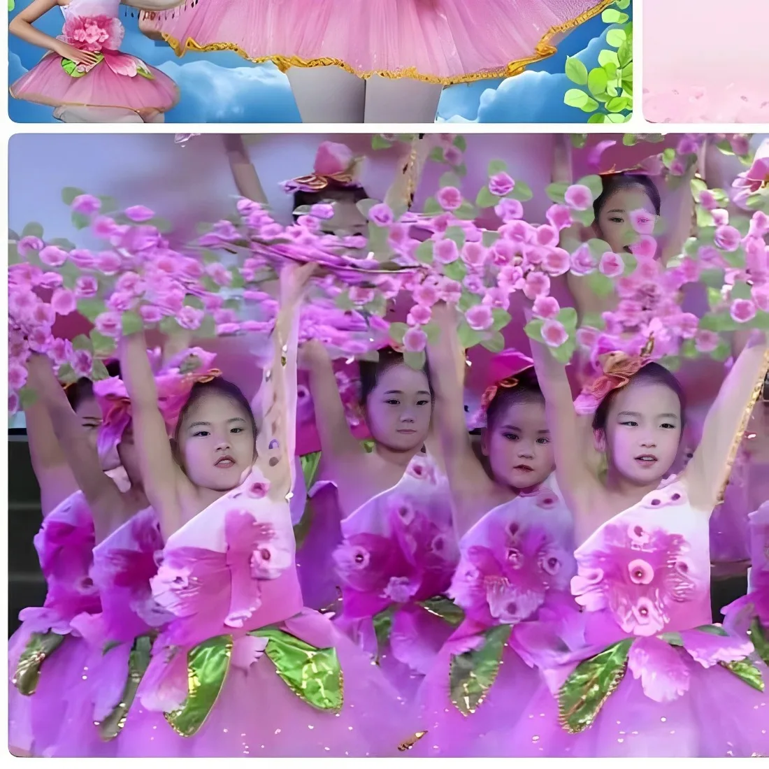 Pink Flower Dance Costumes Girls Kids Modern Dance Sequined Ballroom Dancing Dress Children Contemporary Flower Dancewear