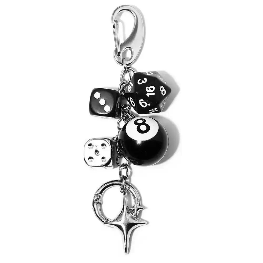 Punk Hiphop Black Dice No. 8 Billiards Keychain Y2K Pink Lucky Dice Starburst Pendant Bag Charms Hangings Ornament Accessories