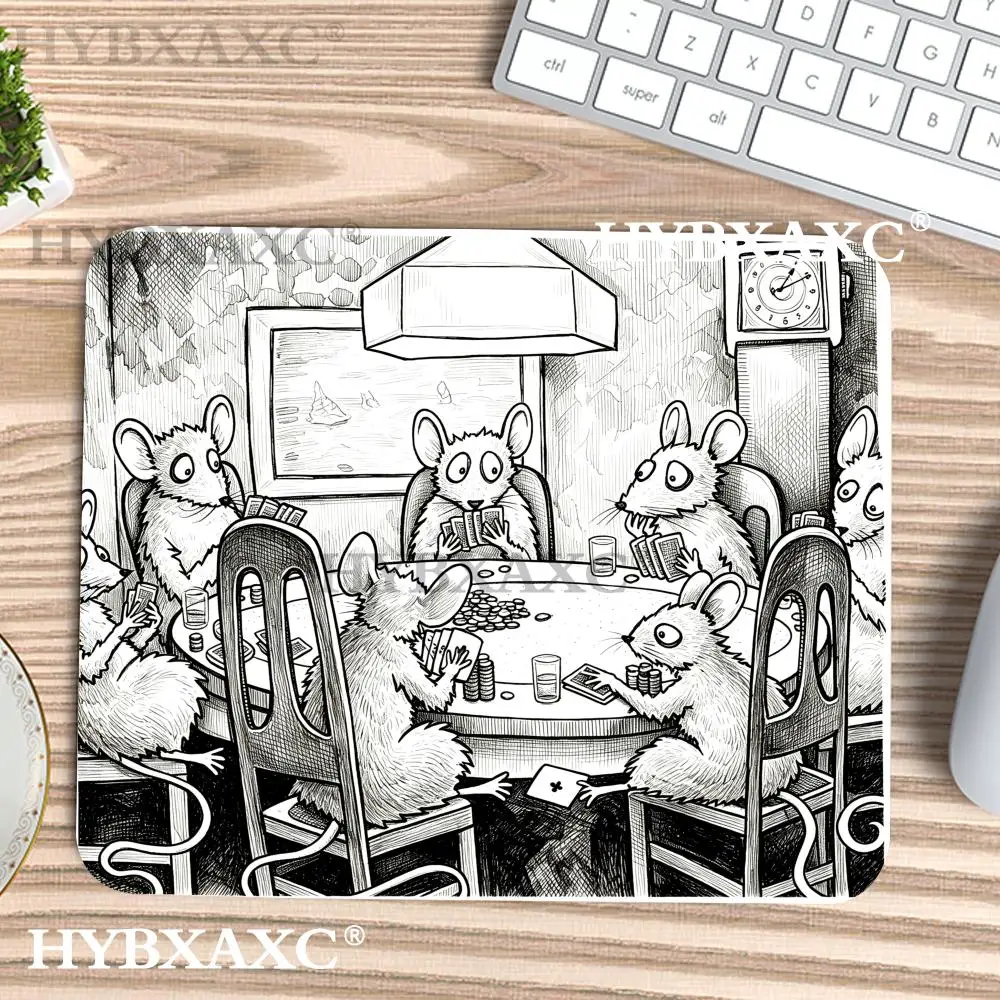 HYBXAXC Funny Animal Art Mice Playing Poker Black White Print Small Mouse Pad for Office or Home,Modern for Work Setup Computer
