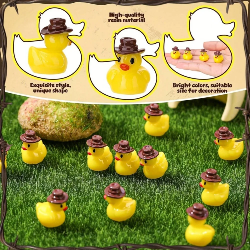 50Pcs Mini Resin Cowboy Ducks Duckies Figurine with Cowboy Hat for DIY Garden Landscape Garden Aquarium Decor Party, Ideal for Pa view 6