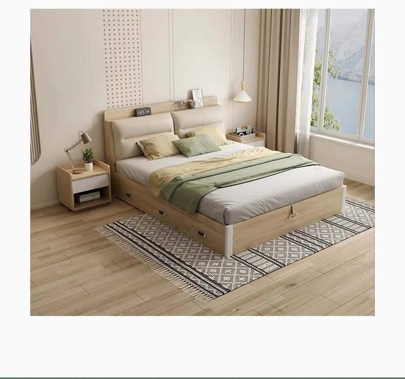 أثاث منزلي فردي لفندق جدار ميرفي أوك تصميمات غرفة مزدوجة سرير حديث للفتيات بحجم كينج فاخر مع صندوق