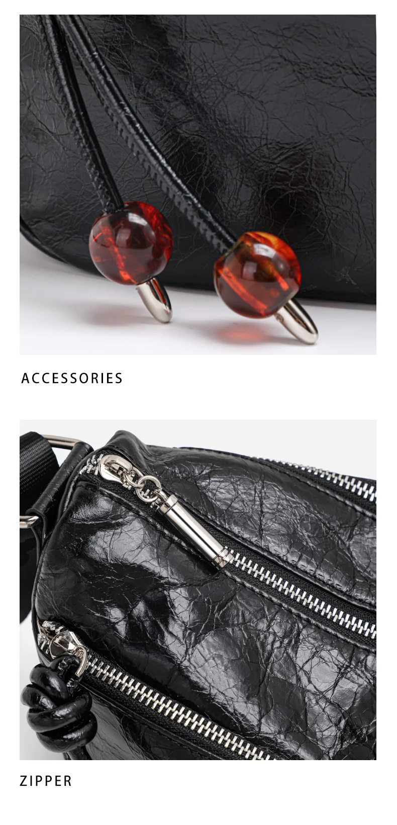 Damenmode-Handtasche mit Plissee-Textur, ultraweich, 100 % Rindsleder, verstellbare Schulter- und Umhängetasche – Detail 13