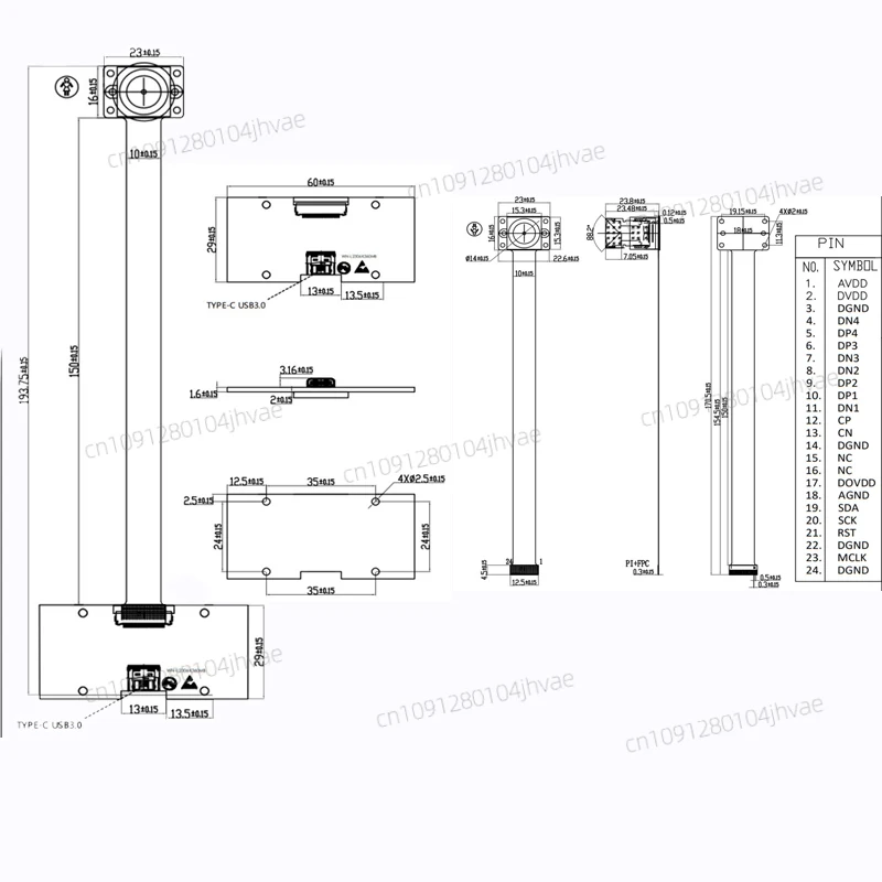 Modulo telecamera HD IMX335 USB3.0 5MP/60PFS Struttura FPC+PCB con protocollo Plug Play UVC Supporto WDR e 120PFS