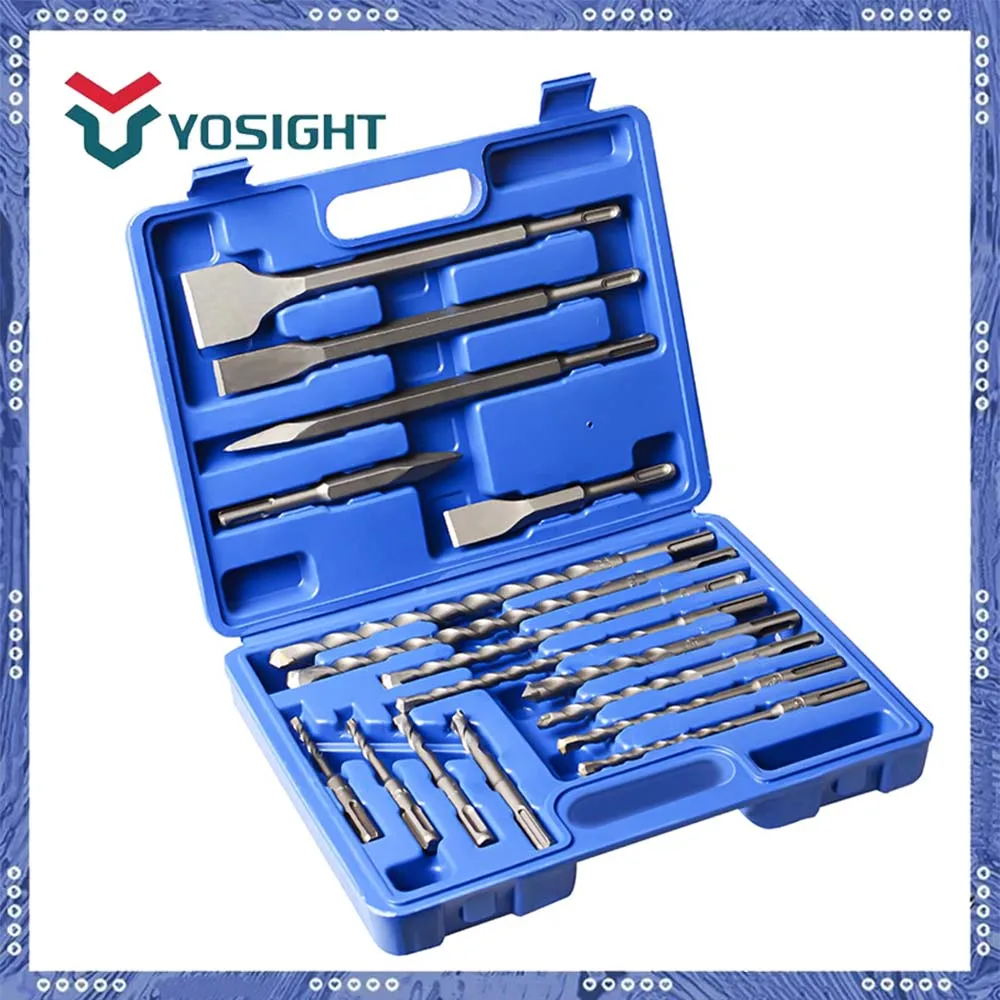 17Pcs SDS-Plus Rotary Hammer Drill Bits & Chisel Set - Carbide-Tipped for Concrete, Brick, Stone - Includes Storage Case