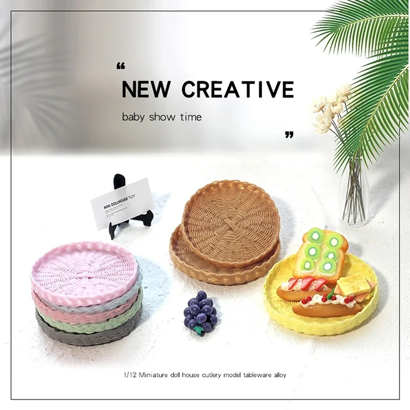 

Миниатюрный круглый поднос для кукольного домика в масштабе 1:12, поднос для чашки, поднос для хлеба, фруктов, аксессуары для кухни, украшение для кукольного домика, детские игрушки