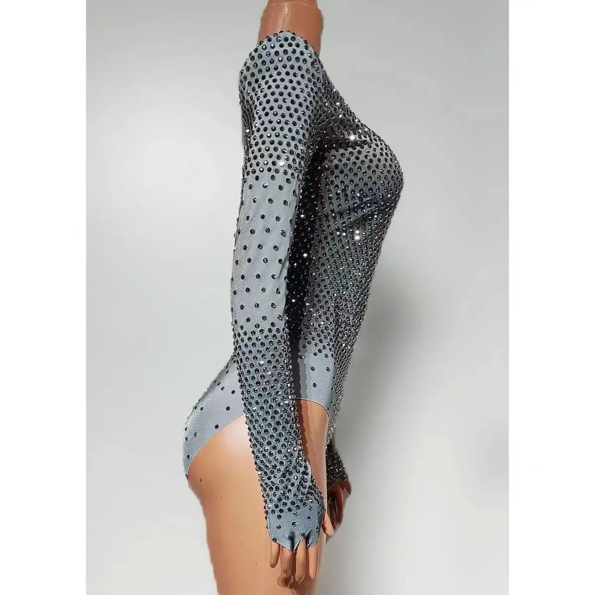 Nightclub DJ Bar Female Singer Sexy Full Diamond Long Sleeve Jumpsuit Dance Team Party Theme Show Performance Clothing