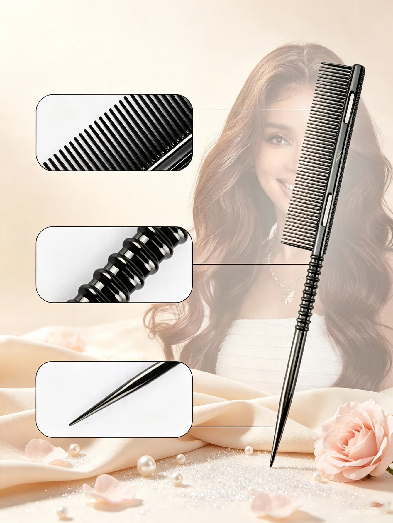 1 Piece of Professional Anti-Static Heat-Resistant Aluminum Tail Comb, a Precision Cutting Tool for Coloring, Cutting, Edge Control, and Curling, a Must-Have for Salon Stylists, for Daily Use, Back to School, and Travel, Suitable for All Hairstyles