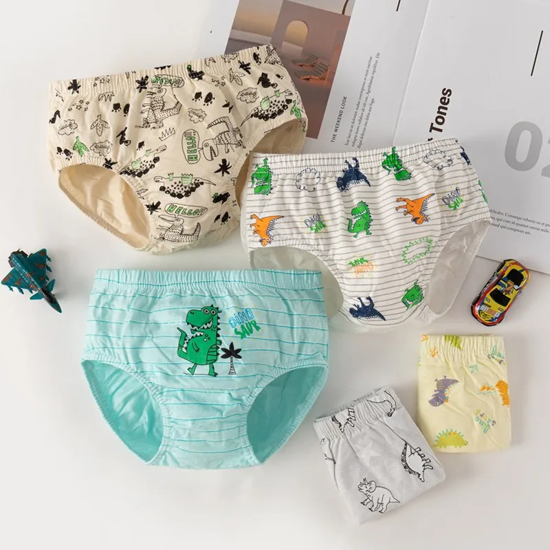 5 Pieces/Pack Boys Triangle Underwear Premium Soft Cotton Children's Briefs Dinosaur Pattern Cartoon Panties For Boy Aged 2-13