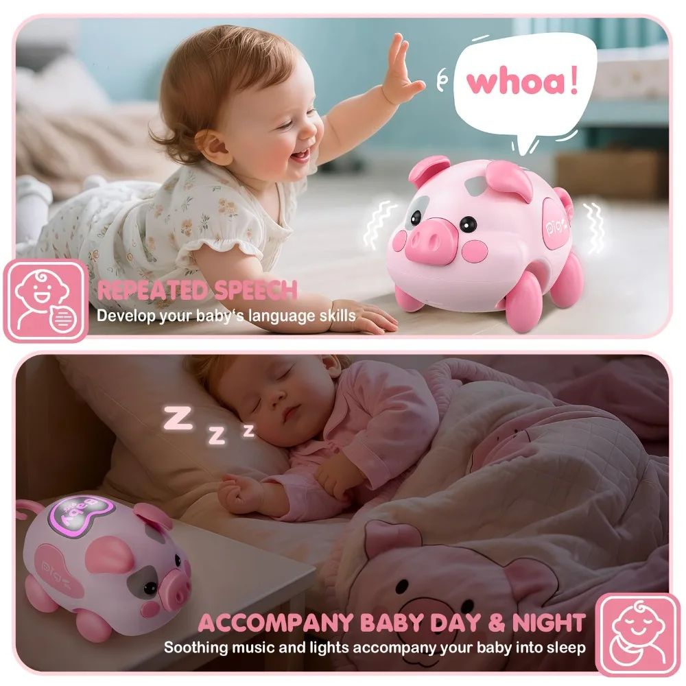 Intelligent Sensing Baby Musical Toy Rechargeable Crawling Training Musical Piggy Toy with Light Music Multifunctional