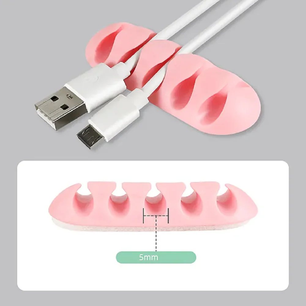 1PC 5 In 1 USB Data Cable Holder Charger Holder Desktop Fixed Card Holder Silicone Data Cable Mouse Cable Self Adhesive Strength