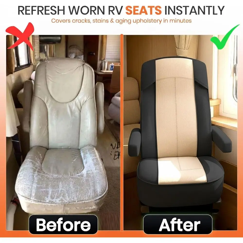 RV Seat Covers (2 Pack) – Captains Chair Seat Covers for RV Captain Chair & Motorhome Chairs, Universal Fit RV Chair Covers for