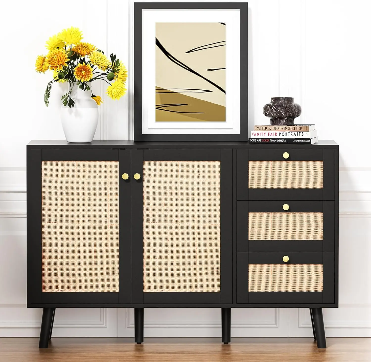 

with 2 Doors and 3 Drawers, Sideboard with Storage Wood Credenza Storage Cabinet for Dining Room Hallway Kitchen H0102