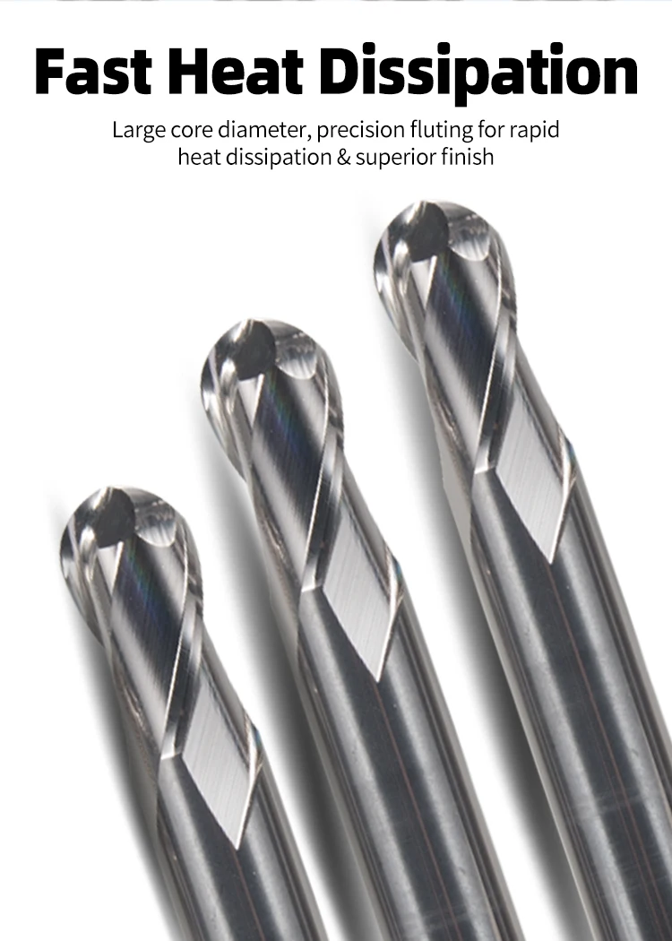HRC70 Hochhärte-Kugelfräser aus Wolframkarbid, CNC-Fräser für Metallbearbeitung R0.5 6mm 8mm 10mm 12mm – Detail 2
