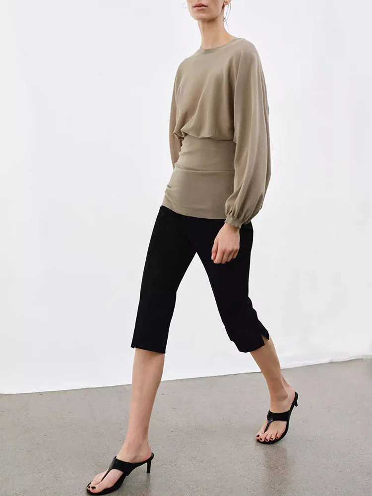 Spring Women's Knitted Puff Sleeve Top