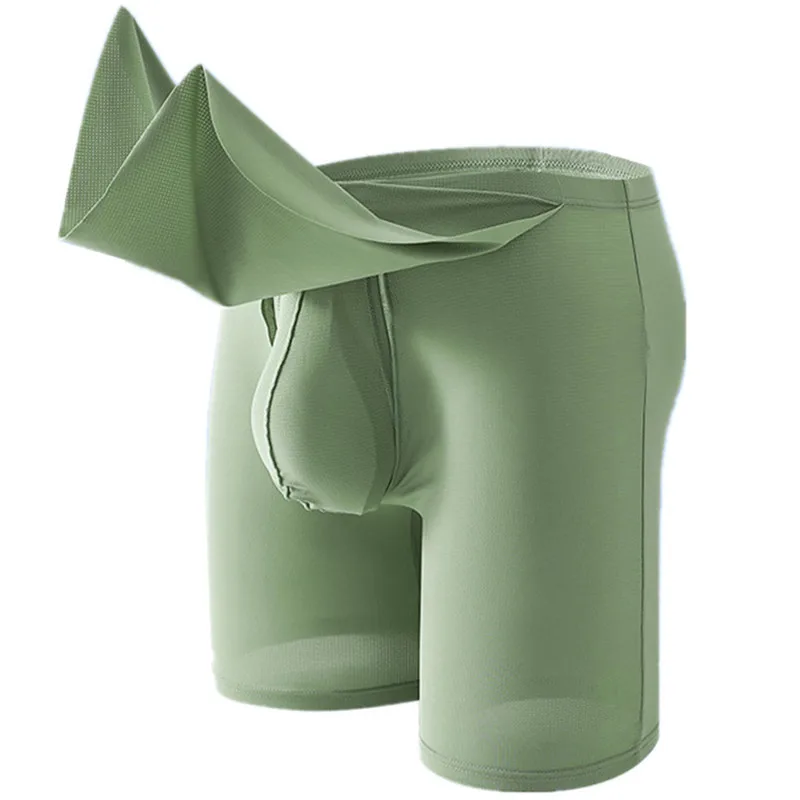 

Men Underwear Solid Ice Silk Mesh Boxers Shorts Man Comfortable U Convex Pouch Long Leg Underpants Male Trunks
