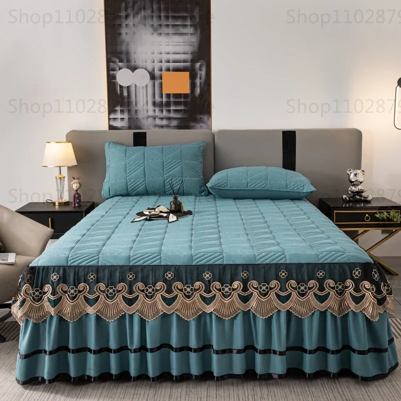 Home Textiles 1pc Soft Bed Skirt Thick Quilted Breathable Fitted Bed Sheet Four seasons Bedspreads King Queen Size Bed Cover