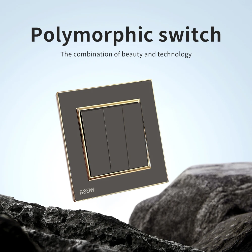 أسود 16A التيار المتناوب لوحة أكريليك الكلاسيكية زر مفتاح الإضاءة 250 فولت لهب 3 عصابة 1 طريقة تشغيل/إيقاف الجدار الروك التبديل الاتحاد الأوروبي القياسية #2