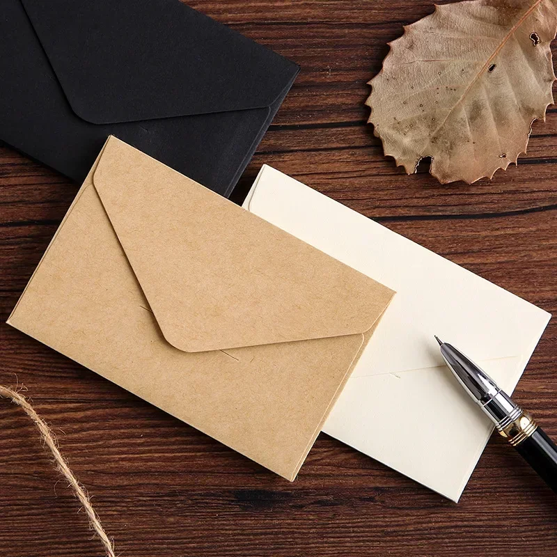 20/40/80 Uds. Mini sobres de papel Kraft en blanco clásico blanco y negro para ventana, sobre de invitación de boda, sobre de regalo