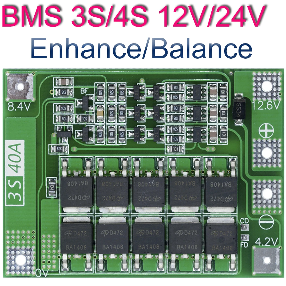 BMS 3S/4S 40A 60A Li-ion Lithium Battery Charger Protection Board 18650 11.1V 12.6V/14.8V 16.8V Enhance/Balance