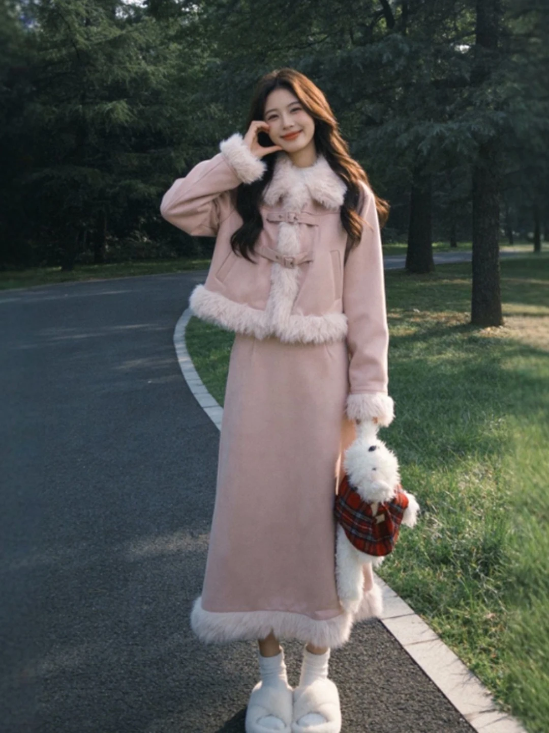 

Spring 2026 Women's Knitted Set Soft Style Half Skirt Two-Piece Suit Comfortable Long Sleeve round Neck High Waist Casual Fas...