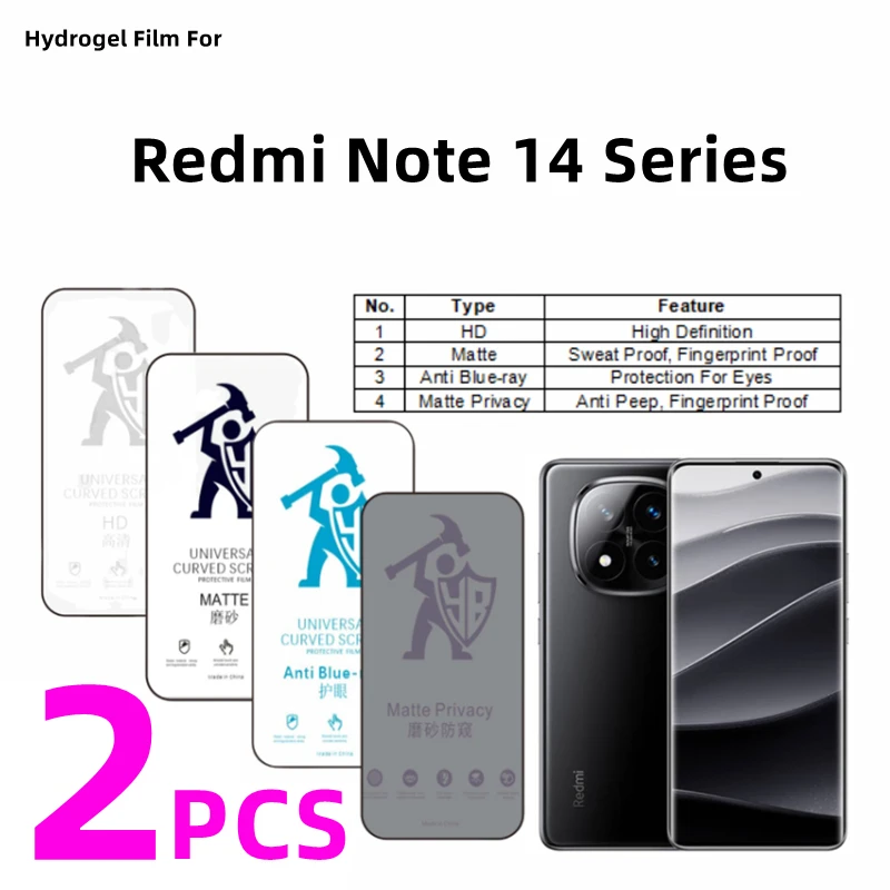 

2 шт. HD гидрогелевая пленка для Redmi Note 14 Pro Plus, матовая защитная пленка для экрана Redmi Note 14 4G/5G 14pro, матовая, с защитой от подглядывания, для защиты глаз