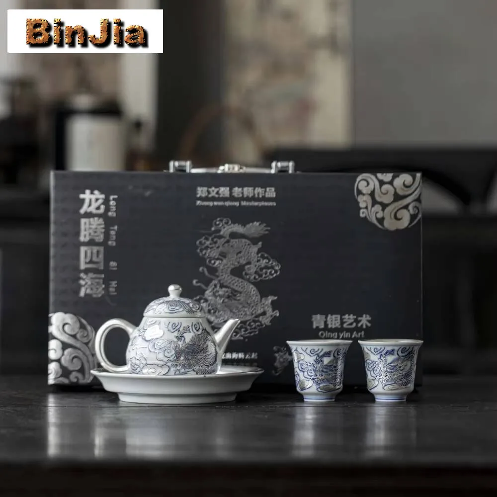 

Высококачественный позолоченный чайный сервиз Sier Dargon, полный креативный чайник для церемонии и чашка, тарелка, украшения