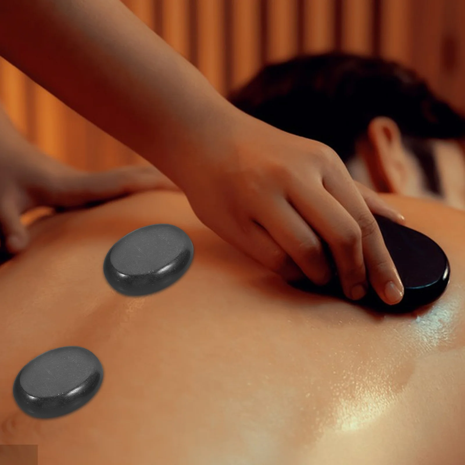 Pierres de Massage pour soins de la peau, 6 pièces, énergie pour Spa, plat, noir, absorbant