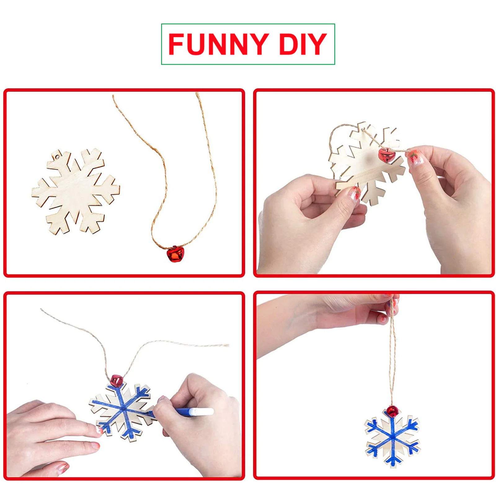 

114Pcs DIY Wood Ornament Set Unfinished Craft Kit for Christmas Decoration Wooden Deer Pendant Snowflake Design Kids Art Project