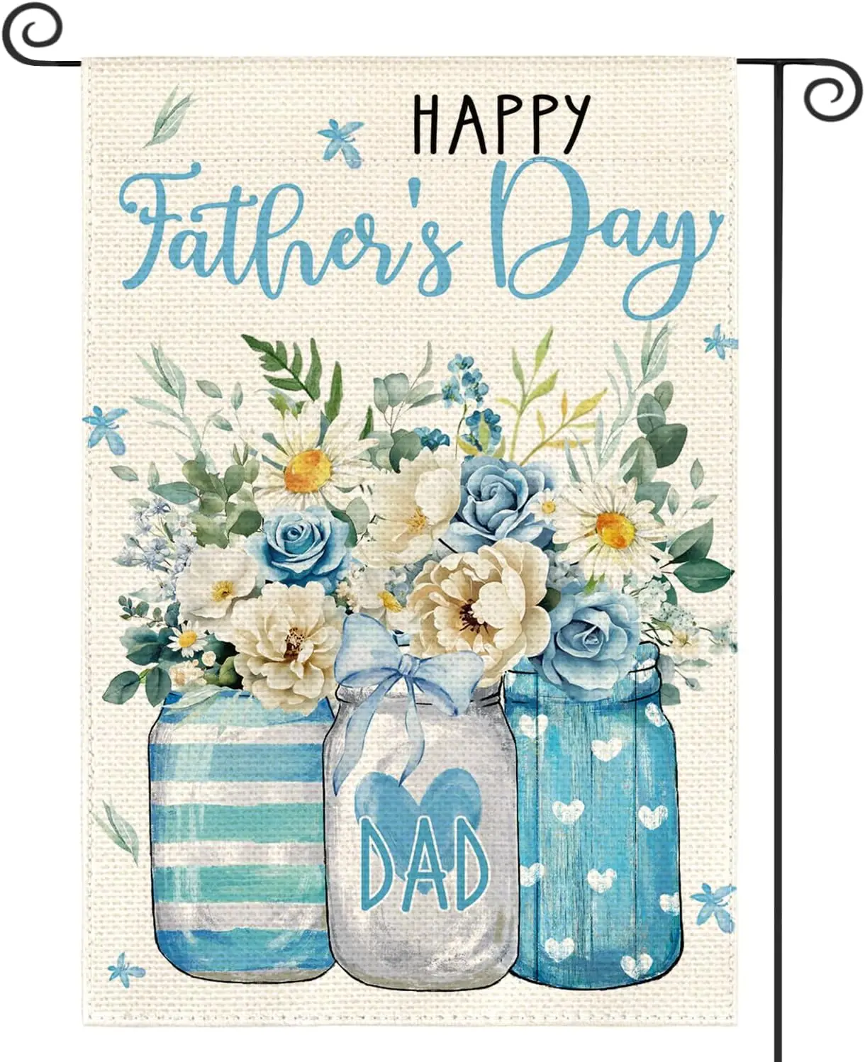 AVOIN colorlife Happy Father's Day Floral Garden Flag 12x18 Inch Double Sided Outside, Mason Jar Burlap Yard Outdoor Dec WWP