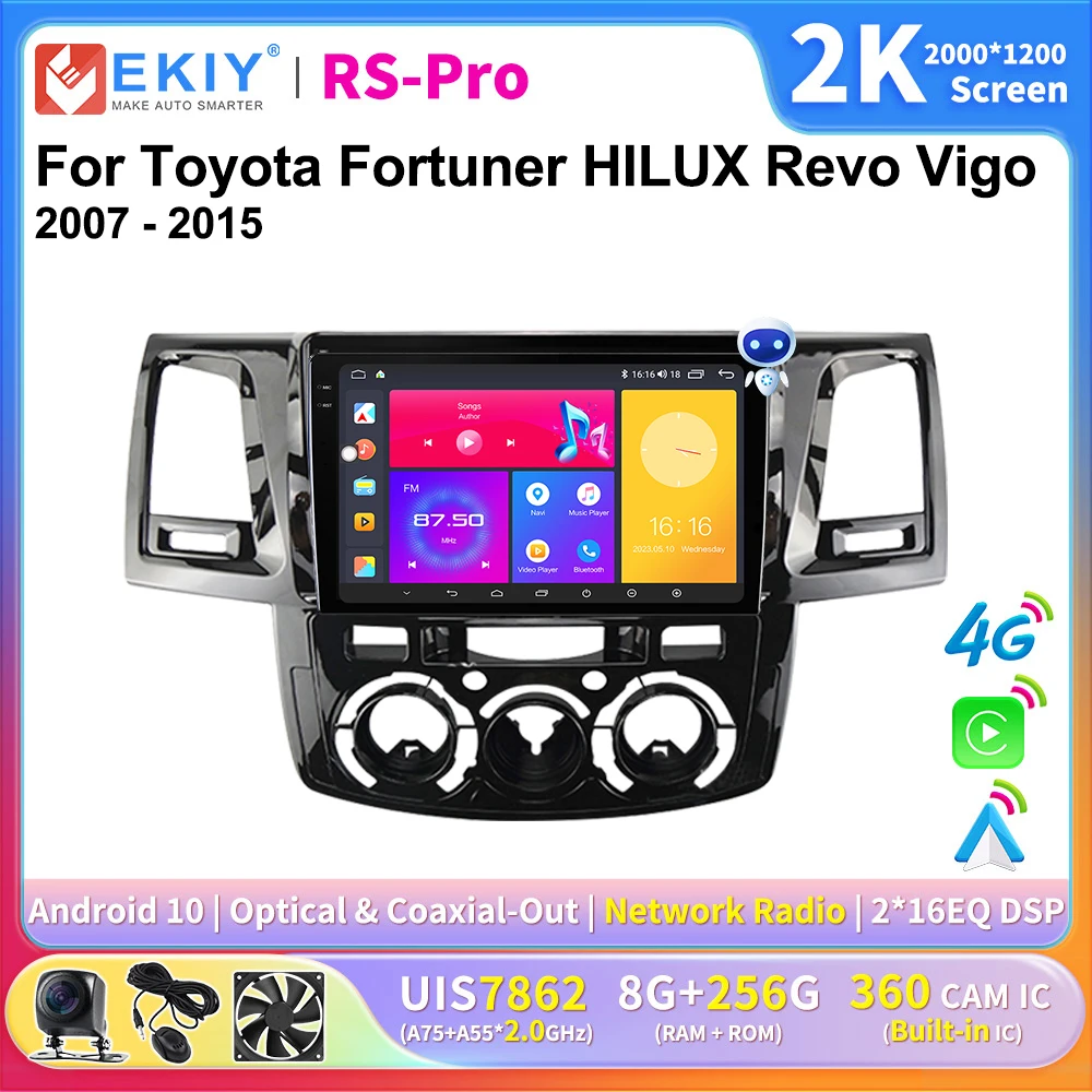 

EKIY 2K Screen CarPlay Radio For Toyota Fortuner HILUX Revo Vigo 2007-2015 Android Auto 4G Car Multimedia Player Stereo Ai Voice