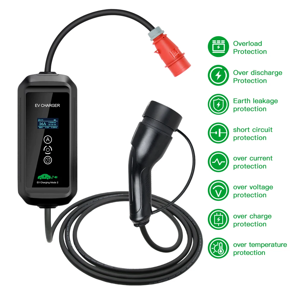 Isigma EV Charger 16A 11KW Type 2 IEC-62169  Adjust Current Timer Charging For Hybrid Eletric Vehicle Cars With Plug 5M Cable