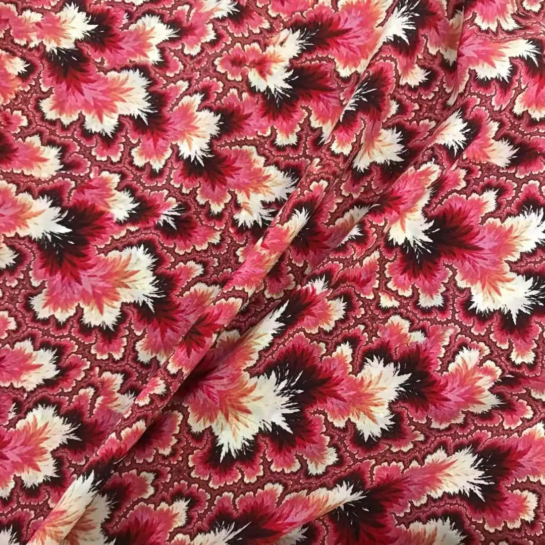 1 meter 100% Mulberry Silk 16 momme Crepe Silk Fabric Rose Pink Floral Printed 138cm 54