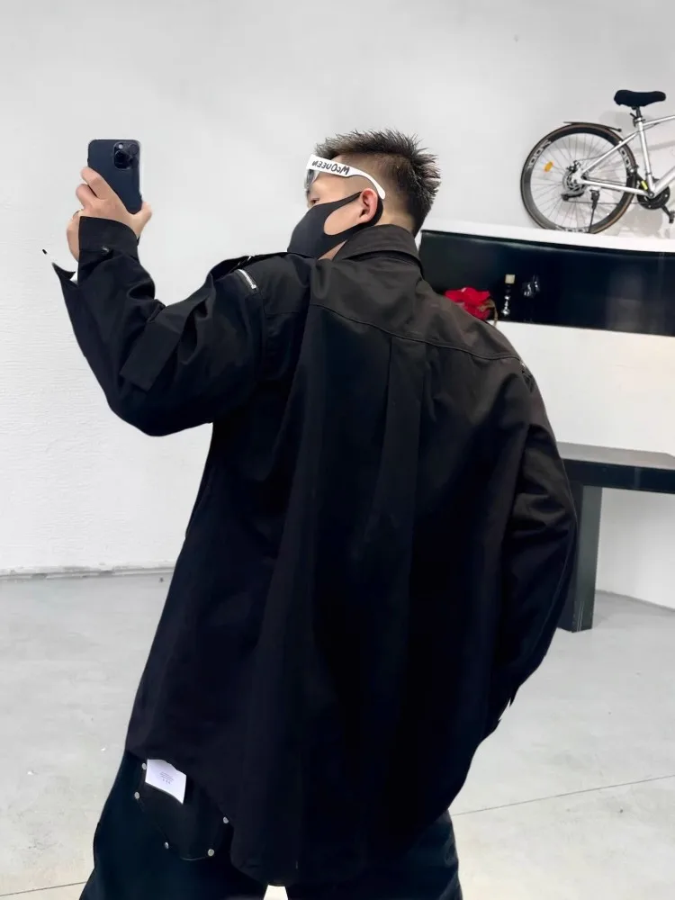 Chic Men Spring Summer Letter Print Shirt Fashion Casual Long Sleeve Shirts Black Loose Personality Turndown Collar Tops Male