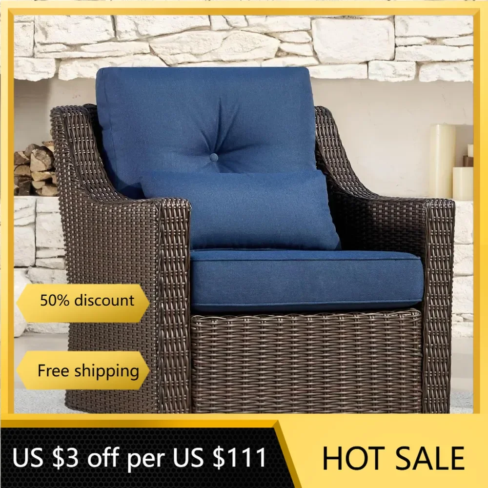 Patio Wicker Chair, 360° Rocking Swivel Outdoor Rattan Chair with Thickened Cushions for Backyard, Poolside, Garden or Porch