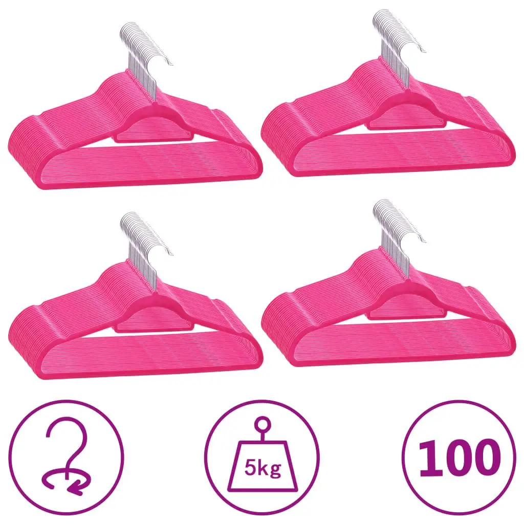 100 Pcs Anti-Slip Pink Velvet Clothes Hangers Set - Space-Saving & Stylish