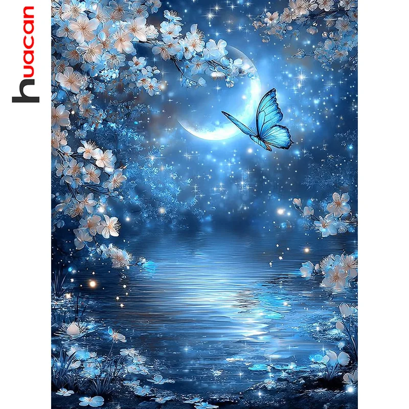 Diamantmalerei Mond Schmetterling Blume Landschaft