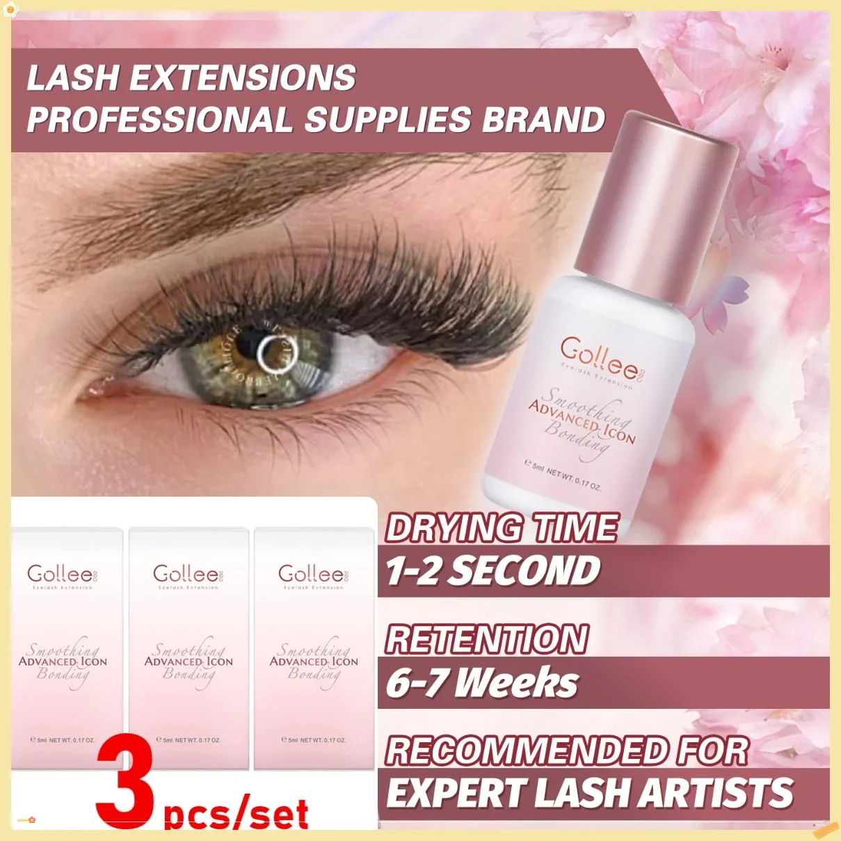 

Gollee Pink Jelly glue Eyelash Glue 1s Fast drying for Salon Artist eyelash extension Glue Waterproof Professional supplies