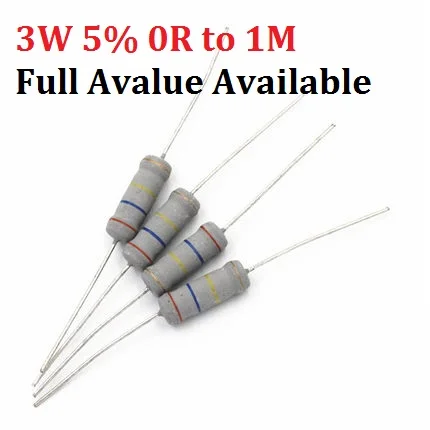 100pcs 3W (0R ~ 1M) 10K Ohm Carbon Film Resistor 680R 4.7k 2.2K 1K 100K Metal Film 9.1.2.3.4.5.6.7.8./k/3/5/6/7/8/0/r Free Ship