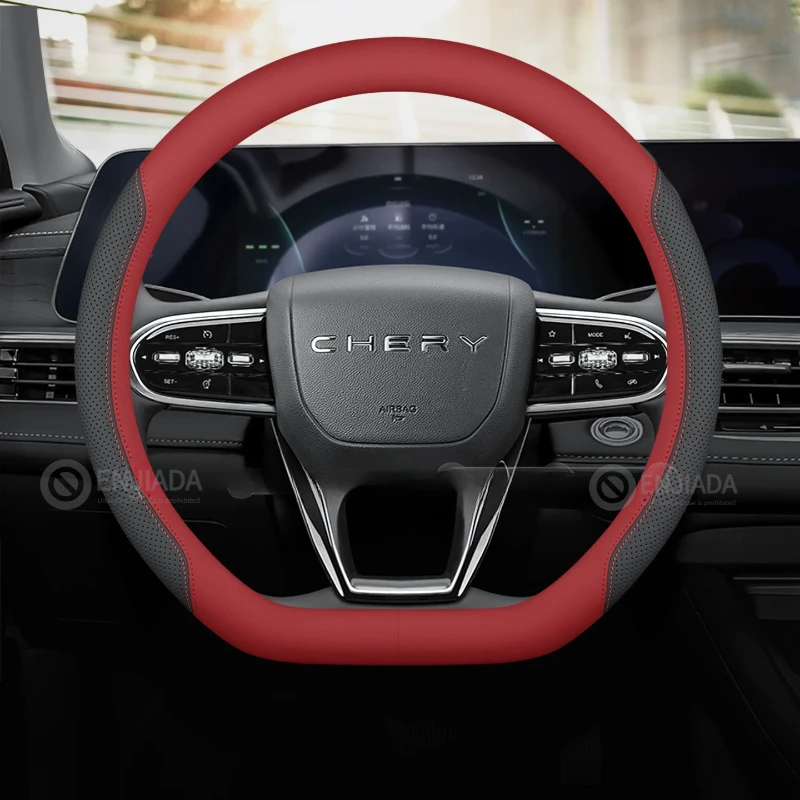 

Leather Car Steering Wheel Cover for Chery Tiggo 9 Phev 2025 2026 Non Slip Steering Covers Accessories