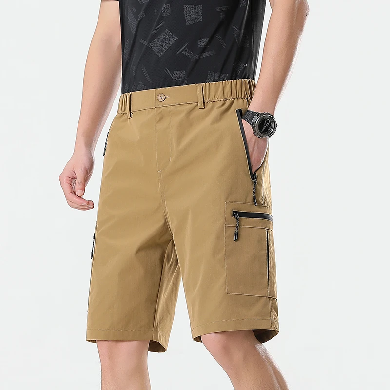 Mens Cargo Shorts Knee Pants Zipper Pocket Summer Quick Dry Shorts Climbing Jogger Elastic Waist Sports Wear gallery 4