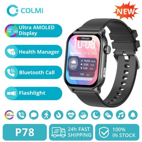2024 COLMI P78 1,95 ''HD AMOLED Smartwatch linterna llamadas de voz más de 100 modos deportivos monitoreo de salud reloj inteligente hombres mujeres