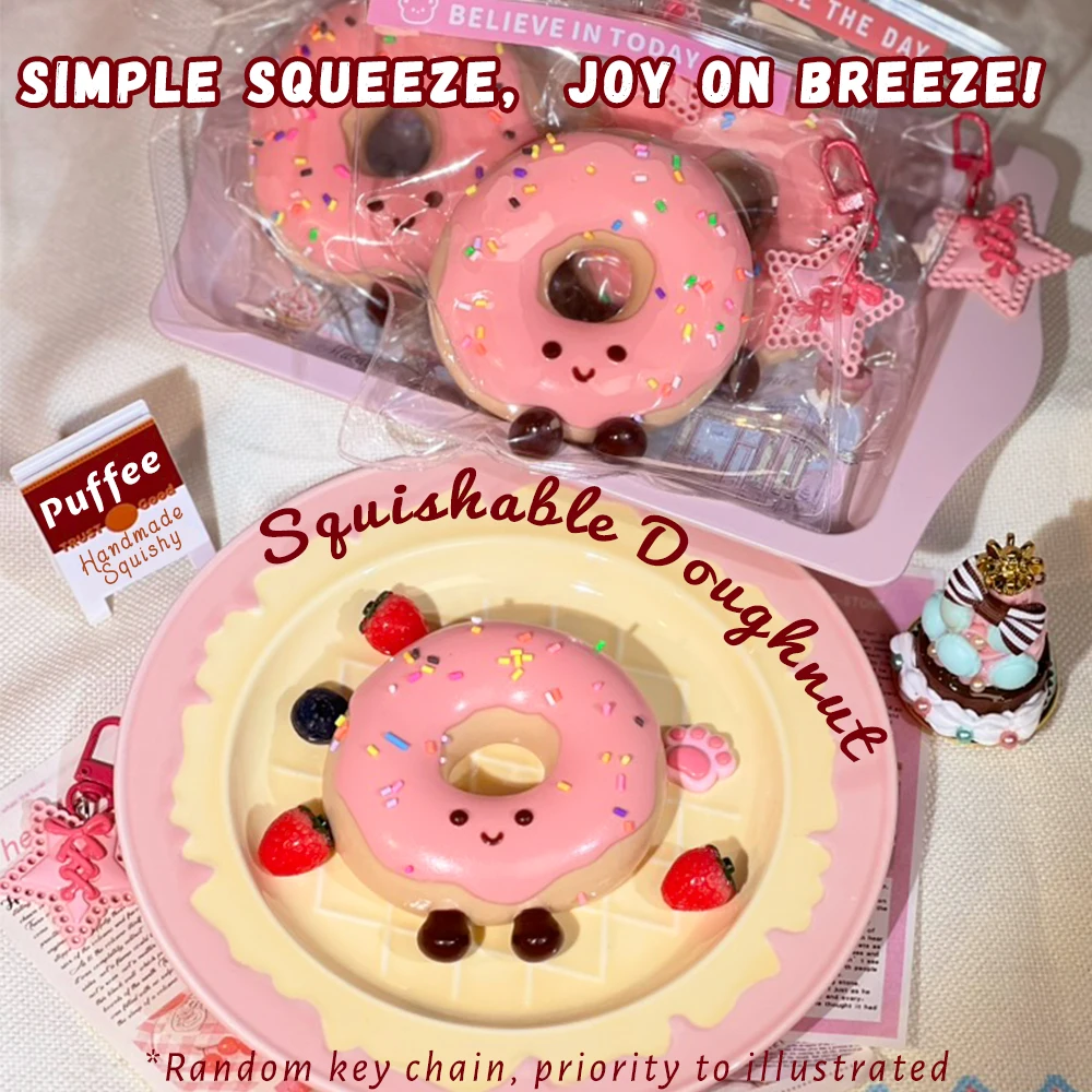 Brinquedo mole de silicone de qualidade alimentar de donut, mole de taba artesanal, brinquedo de aperto de recuperação lenta adesivo macio cremoso, paródia de jogo feliz