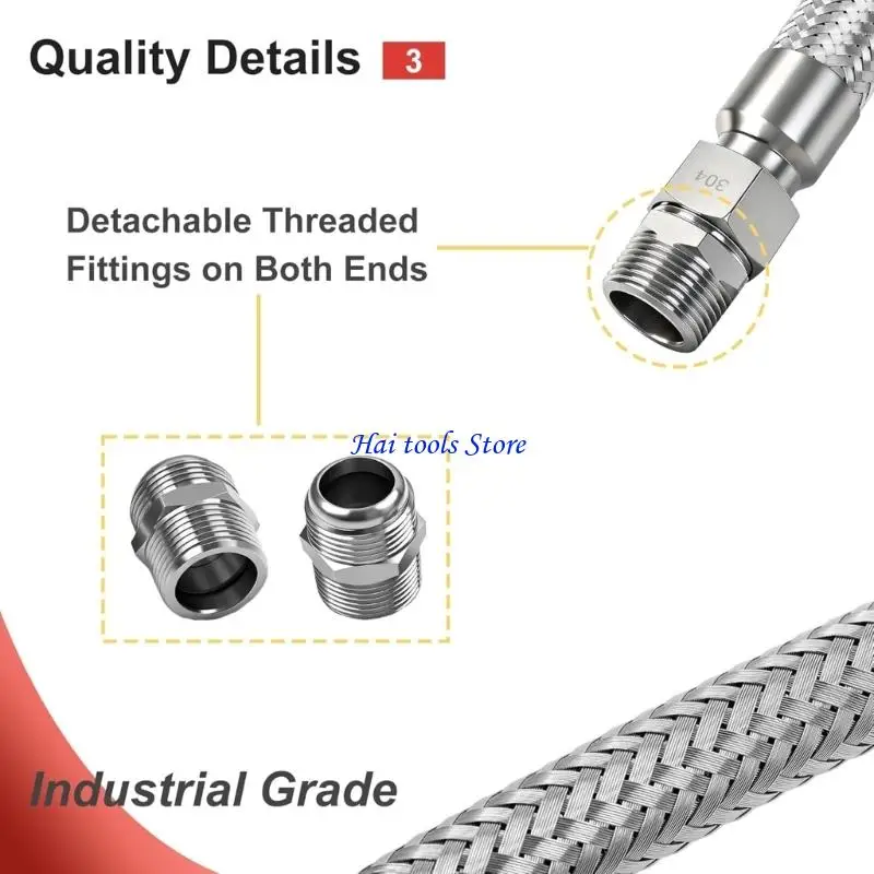 

X37E Premium Nonrust Steel Compressor Jumpers Hose 1/4Inch X 20Inch With Leak Tested Construction Metal Air Line Hose