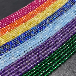Natural Stone Beads 2 3 4mm Faceted Aquamarines Quartz Round Zircon Crystal Lapis Lazuli Loose DIY Beads for Jewelry Making 15