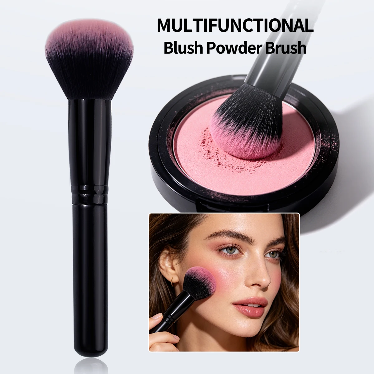 Hot Sale 1PCS Single Fluffy Blush Brush, Black Handle Pink Gradient Soft hair Makeup Brush for Natural Blush & Bronzer Look