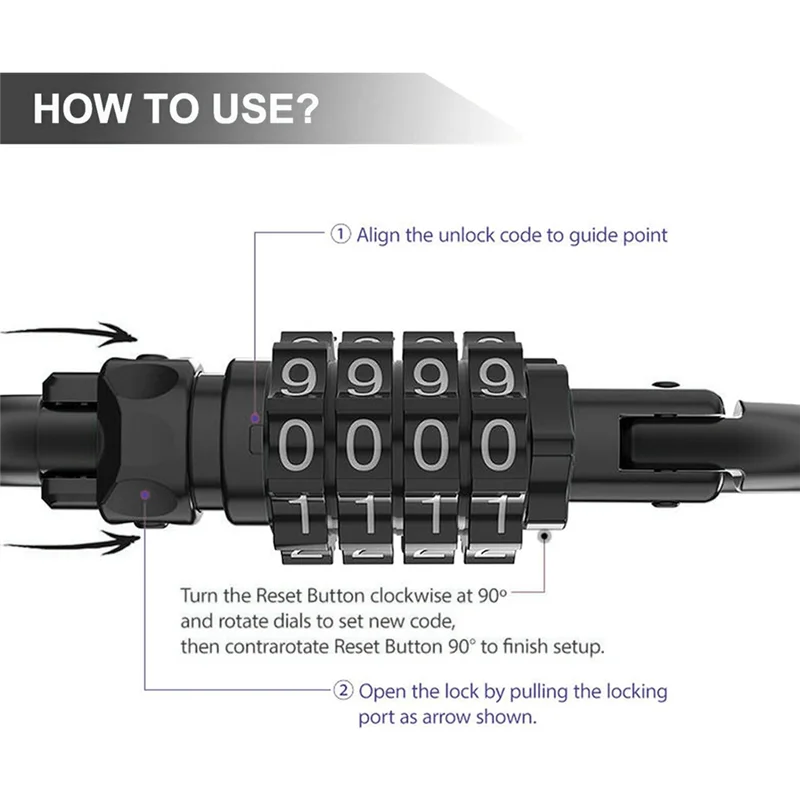 Combination Locks, 4-Digit Heavy Duty Carabiner Clips, D-Shaped Code Lock for Looped Bike Security Cable Lock